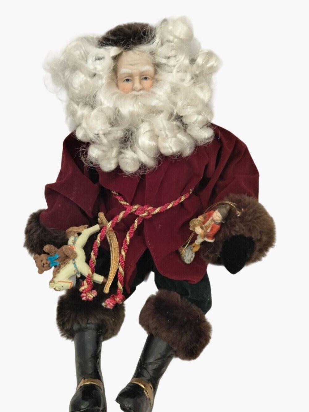 Victorian Style Santa Claus Christmas Decor Red Velvet Wind Up Music Vintage - Picture 3 of 11